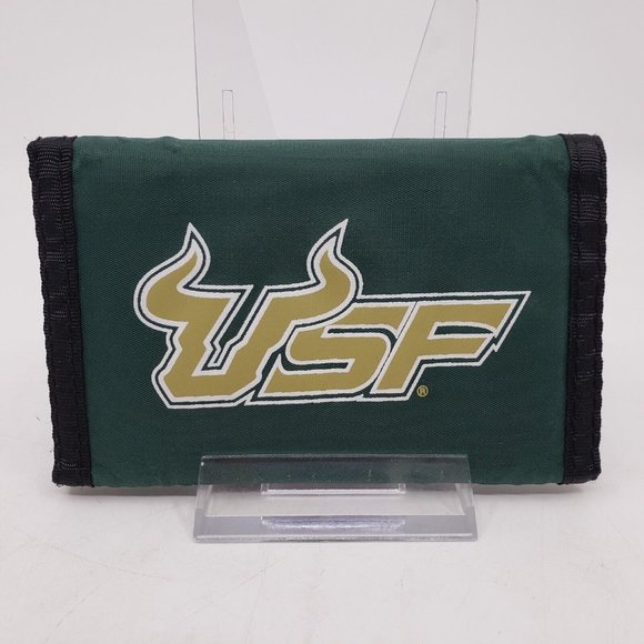 University of South Florida Bulls USF Logo Nylon Trifold Wallet Green Gold - Picture 2 of 10